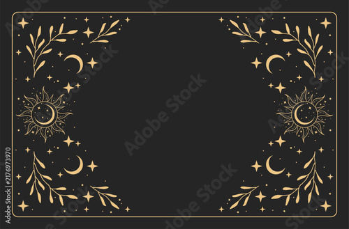 Fotografía Mystic celestial horizontal frame template with sun and moon