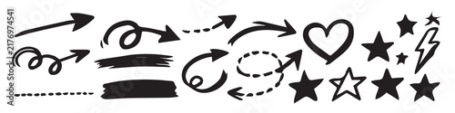 Abstract Chalk and Crayon Line Arrows with Wavy, Curved, and Zigzag Shapes