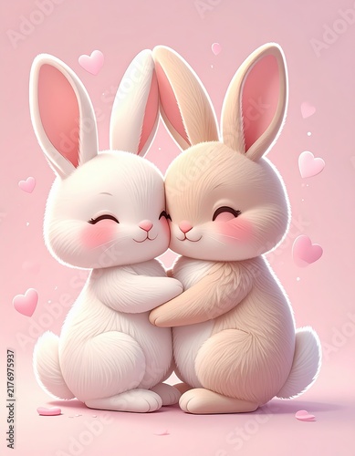 Cute Valentine Couple Sticker, Cute Bunnies Embracing for Valentine’s Day Celebration