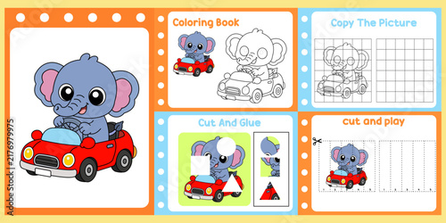 worksheets pack for kids a cute elephant vector.