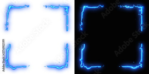 Electric power discharge frame square border effect background.
