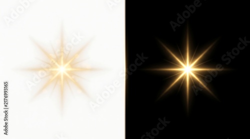 Golden star light effect with lens flare and sparkles