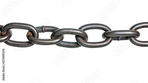 Obraz na płótnie Heavy duty dark grey metal chain links connected in a horizontal row