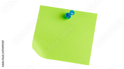 Quadro su tela Neon green square sticky note paper pinned with a blue plastic push pin