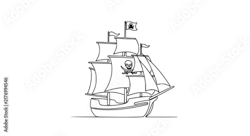 Obraz na plátne Pirate Ship Illustration Isolated on White - Sailing Vessel with Jolly Roger