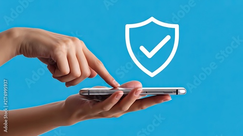 Touchscreen smartphone with security shield symbol representing digital protection and online safety