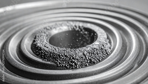 Metal Vortex Macro: A close-up, high-angle view reveals the intricate texture of a metal surface, with concentric rings leading to a central, granular vortex.