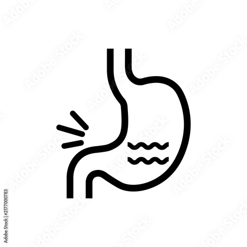 Stomach digestion acid reflux and gastric acid icon, Medical illustration of gastroesophageal disease and heartburn