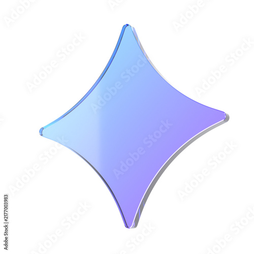 Glossy 3D Rendering Glass Sparkle Star Icon in Blue Purple Gradient AI Magic Shine Symbol Isolated on White Background