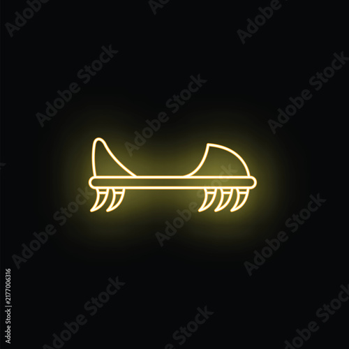 Foto Yellow neon glowing line icon showing mountaineering crampons for ice climbing