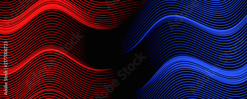Bild auf Leinwand Abstract red and blue wavy lines background with dual color contrast vs concept