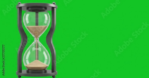 3D retro black hourglass sand timer on green screen background