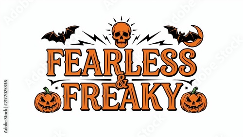 Fearless and Freaky Halloween Typography Artwork with Skull and Pumpkins