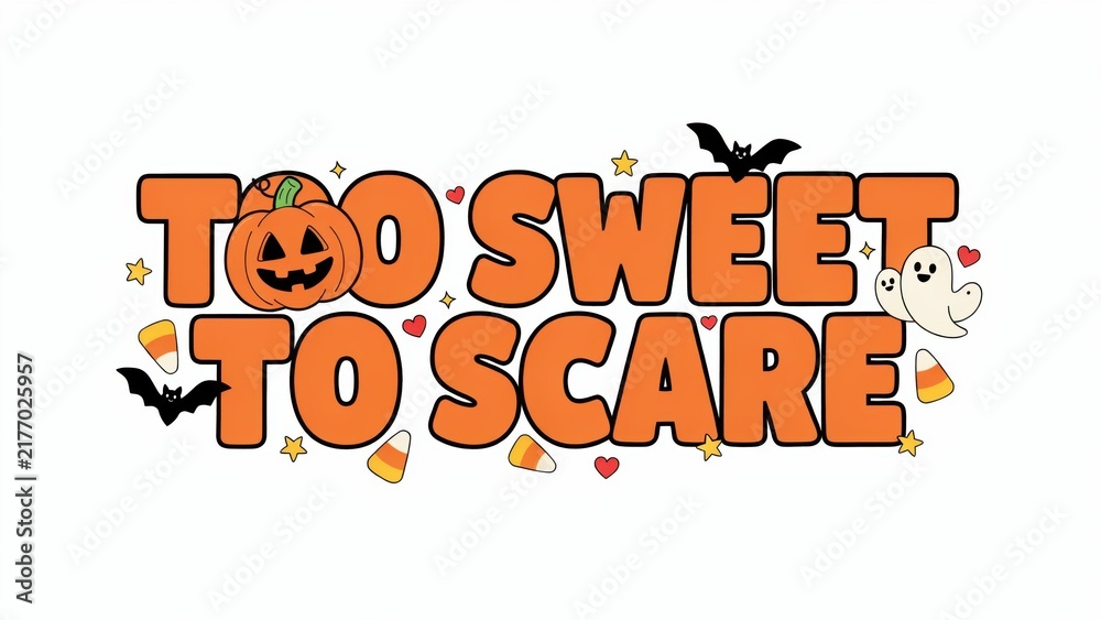 Fototapeta premium Too Sweet to Scare Halloween Typography with Candy and Ghosts