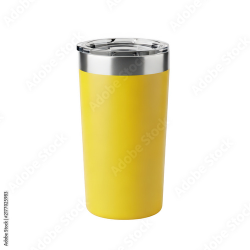 Yellow insulated travel mug with lid