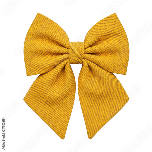 Yellow fabric hair bow isolated on white background