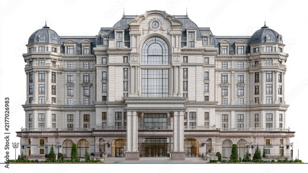 Obraz premium Stunning historical hotel featuring exquisite architecture and intricate details set against a vibrant city skyline