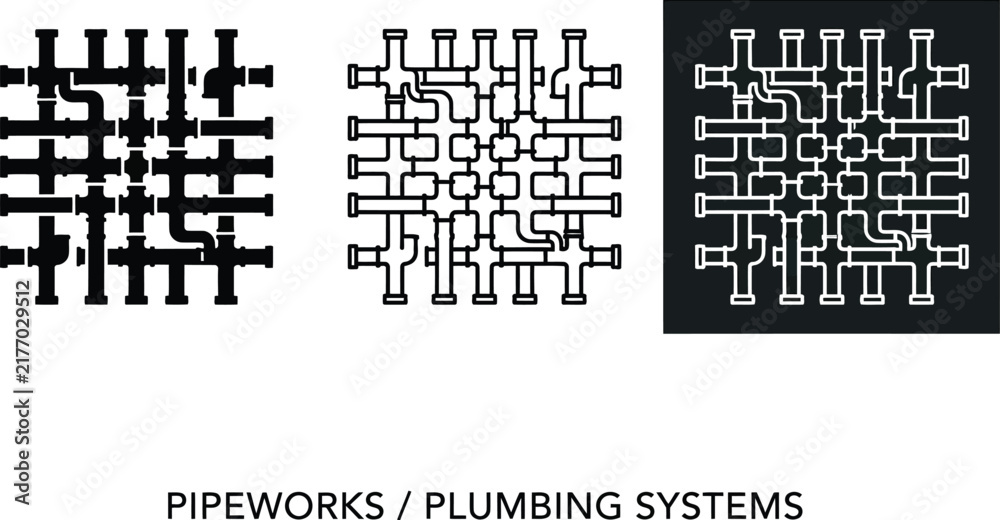 Fototapeta premium Plumbing Pipe Logo Abstract Geometric Pipeline Monoline Industrial Symmetrical Engineering Icon Modern Vector Design Illustration