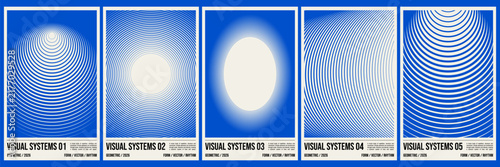 Bild auf Leinwand Optical illusion geometric line poster set with concentric circles, radial curves and op art flow