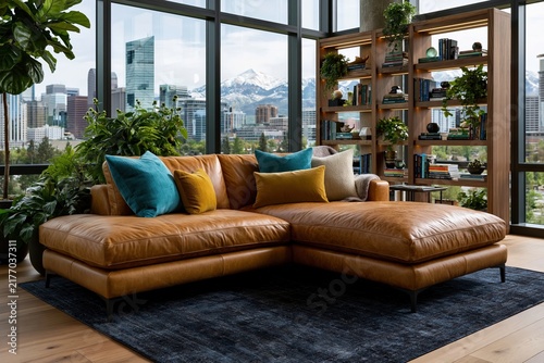 Modern Leather Sofa in Luxury Apartment
