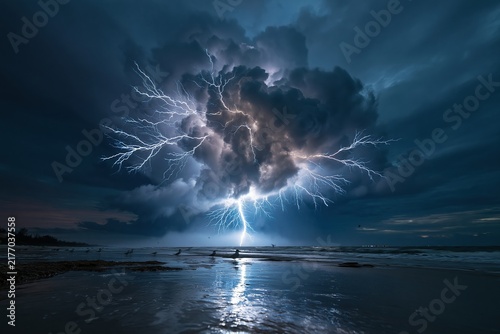 Dramatic Lightning Storm Over Ocean