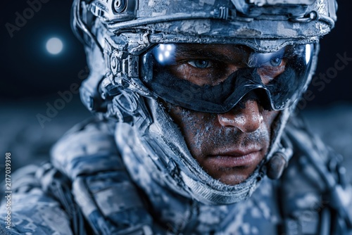 Soldier Portrait in Cold Night Mission
