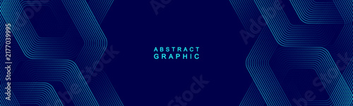 Digital hexagonal blue abstract background. Digital futuristic technology concept with hexagons. Geometric stripe line art design for poster, brochure, cover, banner, website, header.