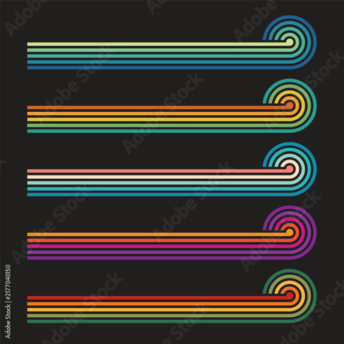 70s Retro Rainbow Stripe Line Collection Vector Illustration