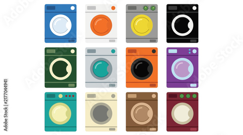 Set of Colorful Modern Washing Machine Icons