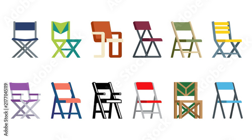 Set of Colorful Foldable Chairs in Flat Vector Style