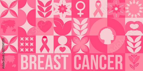 Breast cancer awareness month pink geometric icon pattern
