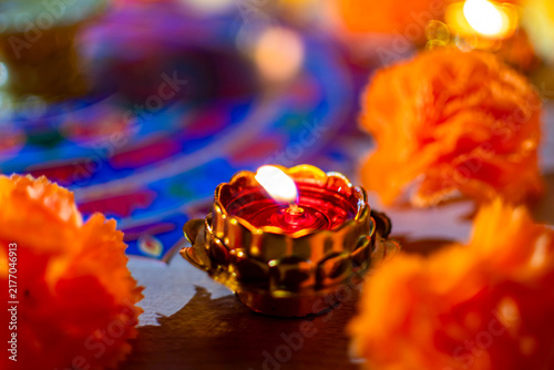 Diwali oil lamp diya illuminating traditional Hindu festival
