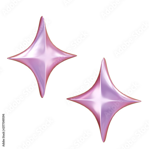 Pink Holographic 3D Glossy Y2K Sparkle Stars Illustration