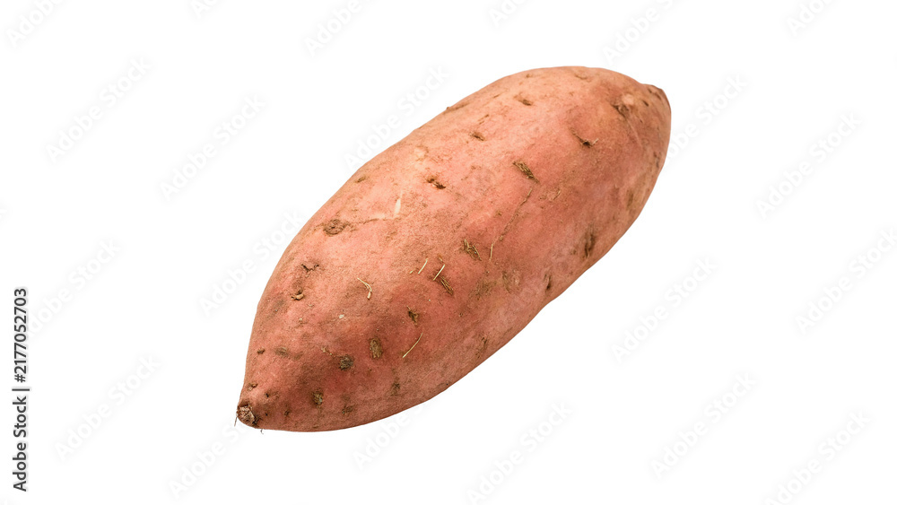 Obraz premium Single raw sweet potato whole tuber vegetable isolated on transparent background for healthy organic diet traditional dishes.