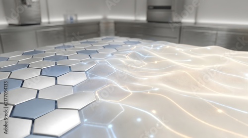 Futuristic Hexagonal Surface and Digital Wave Transition in Modern Laboratory Setting