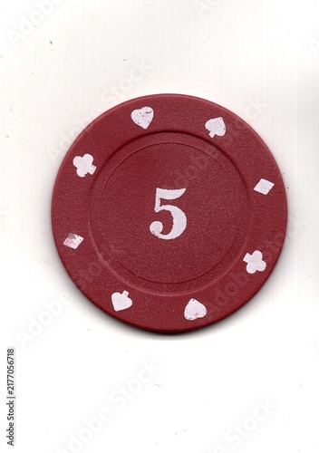 Canvas Print A vintage poker chip isolated on a white background.
