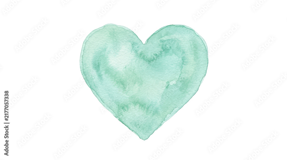Fototapeta premium Watercolor mint green heart shape isolated on transparent background