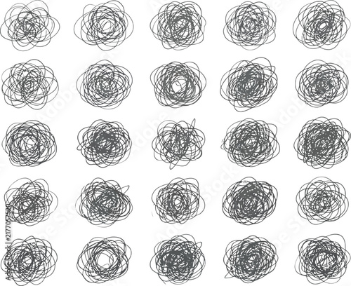 Chaotic tangled scribbles in a grid pattern on a white background representing confusion or complexity