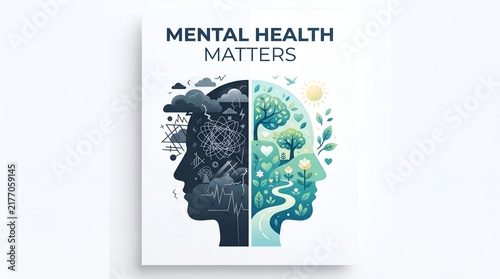 Mental health matters: graphic illustration of well-being, struggle, and mind balance concept