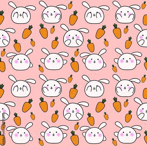 Pattern cute bunny and carrot with pink background