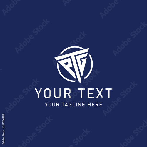Geometric logo template with PG monogram letters inside a circle. Professional brand identity concept for PG initials. Minimalist symbol design on blue background.