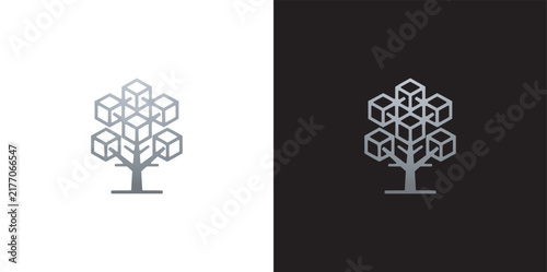 Minimalist Geometric Tree Logo Featuring Cube Leaf Structures for Modern Technology and Nature Concepts