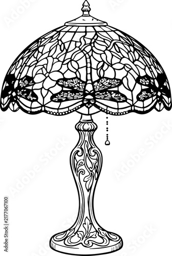 Tiffany style table lamp vector art