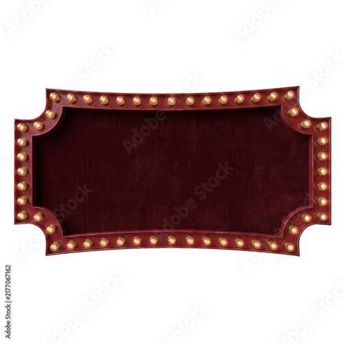 3D Red Velvet Marquee Light Sign Frame with Concave Corners and Glowing Bulbs