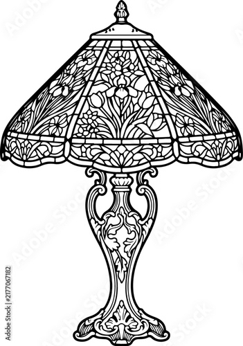 Tiffany style table lamp vector art