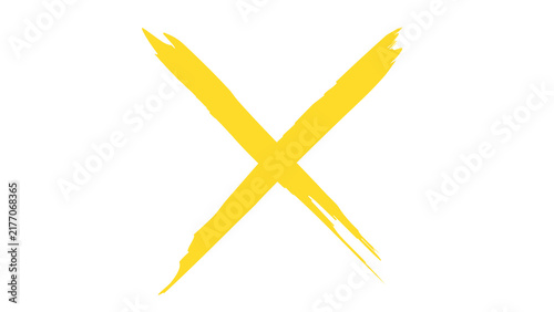 Canvastavla Yellow brush stroke x symbol marker cross icon with error sign painted cross can