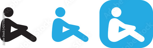 Obraz na plátne Set of three icons representing a person sitting down, depicted in black, light