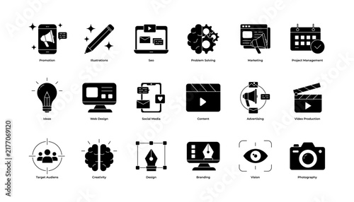 Marketing Branding and Creative Agency Vector Icon Pack Glyph Flat Design Illustration