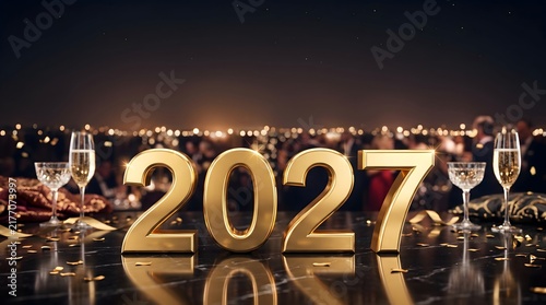 Luxury golden 2027 3D numbers, new year celebation background