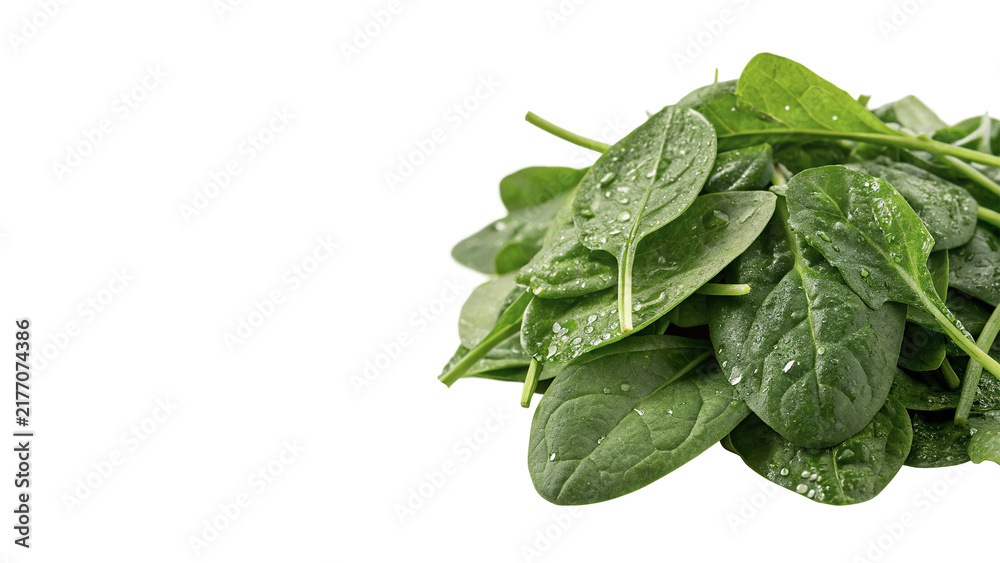 Fototapeta premium Bunch of fresh green spinach leaves raw vegetable isolated on transparent background for organic healthy diet culinary salads.